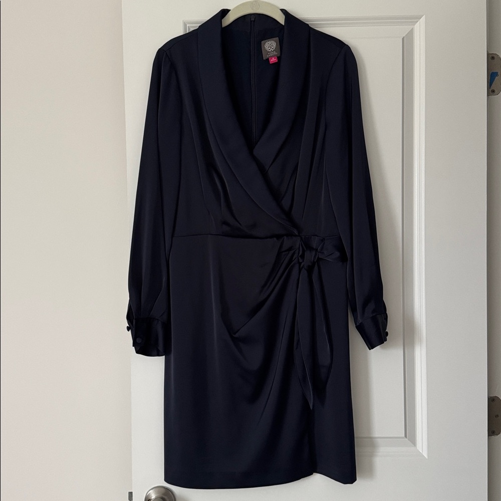Vince Camuto Navy Satin Wrap Dress